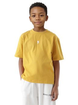 RARE ONES - Kids Chile-K Yellow Cotton Solid Oversized Fit T-shirt