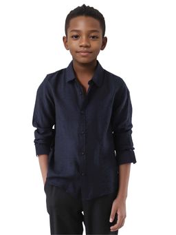 RARE ONES - Kids Yard Navy Blue Viscose Blend Solid Regular Fit Shirt