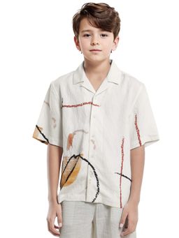 RARE ONES - Kids Tent White Viscose Blend Printed Regular Fit Shirt