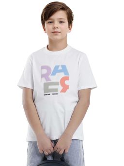 RARE ONES - Kids Rush White Cotton Blend Printed Regular Fit T-shirt