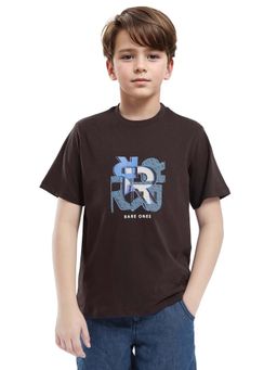 RARE ONES - Kids Caleb-K Dark Brown Cotton Blend Printed Regular Fit T-shirt