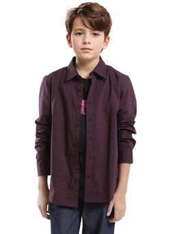 RARE ONES - Kids Beno Wine Cotton Blend Solid Regular Fit Shirt