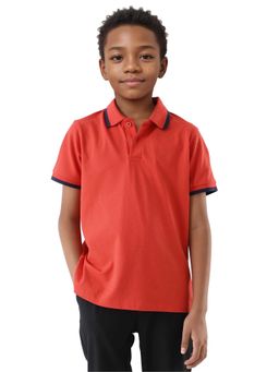 RARE ONES - Kids Juno Red Cotton Blend Printed Regular Fit Polo T-shirt