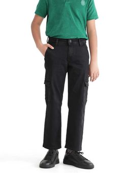 RARE ONES - Kids Strait Black Cotton Solid Loose Fit Jeans