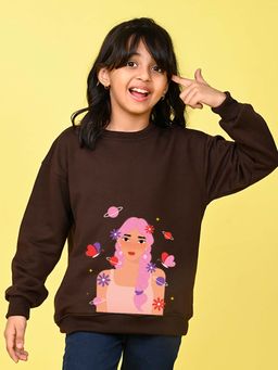 Nusyl - Girls Navy Blue One Girl Printed Full Sleeves Sweatshirt