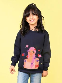 Nusyl - Girls Navy Blue One Girl Printed Full Sleeves Sweatshirt