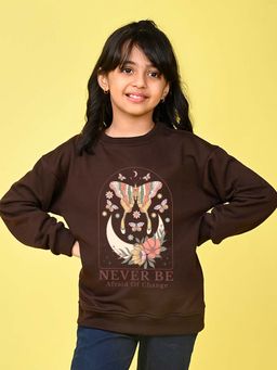 Nusyl - Girls Brown Butterfly Graphic Full Sleeves Sweatshirt