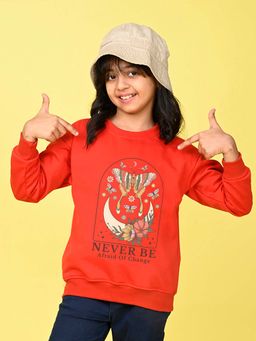 Nusyl - Girls Red Butterfly Graphic Full Sleeves Sweatshirt