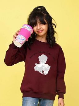 Nusyl - Girls Burgandy Graphic Full Sleeves Sweatshirt