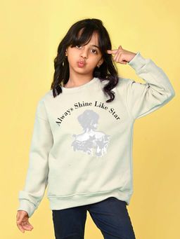 Nusyl - Girls Cream Graphic Full Sleeves Sweatshirt