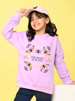 Nusyl - Girls Lavender Butterfly Graphic Full Sleeves Sweatshirt