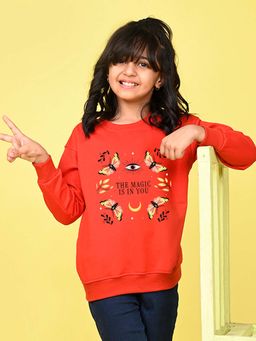 Nusyl - Girls Red Butterfly Graphic Full Sleeves Sweatshirt
