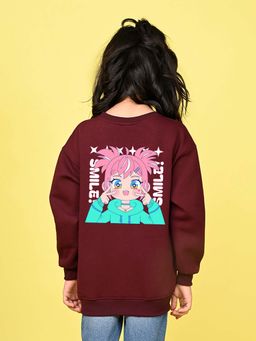 Nusyl - Girls Maroon Smile Graphic Full Sleeves Sweatshirt