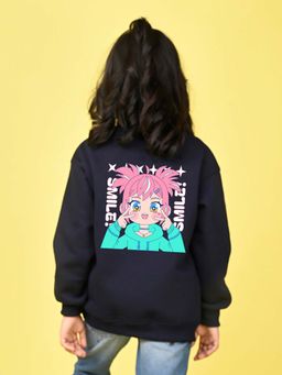 Nusyl - Girls Navy Blue Smile Graphic Full Sleeves Sweatshirt