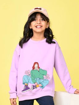 Nusyl - Girls Lavender One Girl Graphic Full Sleeves Sweatshirt