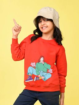 Nusyl - Girls Red One Girl Graphic Full Sleeves Sweatshirt