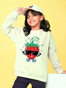 Nusyl - Girls Cream Graphic Full Sleeves Sweatshirt
