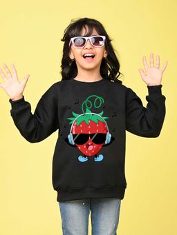 Nusyl - Girls Black Graphic Full Sleeves Sweatshirt
