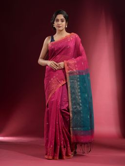 CHARUKRITI - Taffy Pink with Zari Paisley Pattern Saree with Unstitched Blouse
