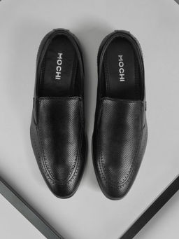 Mochi - Mens Black Leather Slip-On Loafers