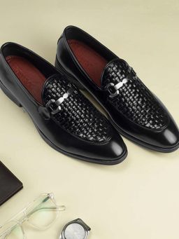 Metro - Mens Black Leather Formal Slip-On Loafers