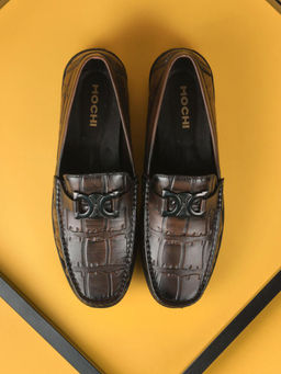 Mochi - Mens Brown Genuine Leather Slip-On Loafers