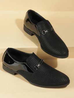 Metro - Mens Black Leather Stylish Slip-On Loafers