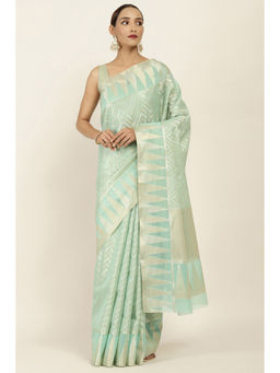 Soch - Green Kota Silk Woven Design Saree with Unstitched