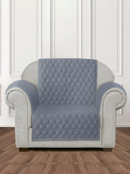 Eyda - Light Grey Honey Comb Quilted Velvet Sofa Cover with 2 pcs Hand Rest