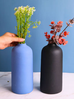 WEAVING HOMES - Matte Blue & Black Vase Tall ( Set of 2)