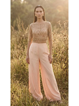 Basanti Kapde aur Koffee - Women Crepe Pink Embellished Bustier And Palazzo