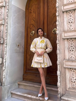 Poppi - Off White Tropical Printed Mini Co-ord Set