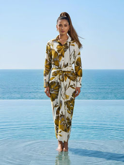 Poppi - Green Liora Printed Wraped Co-ord Set