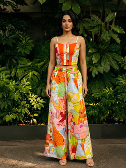 Poppi - Orange Roma Printed Crop Co-ord Set