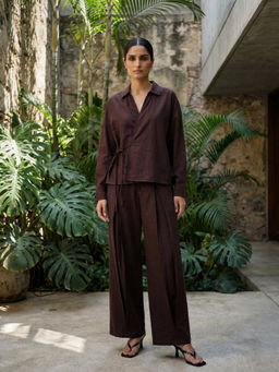 DaKauz - Brown Wrap Collar Shirt