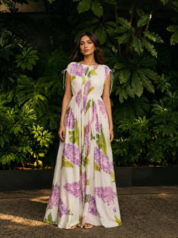 Poppi - Lilac Printed Gathered Maxi Dress