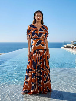 Poppi - Nero Printed Pleated Maxi Dress