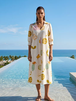 Poppi - Tropical Printed Midi Shirt Dress