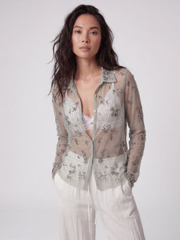 DaKauz - Grey Night-Sky Embellished Mesh Shirt