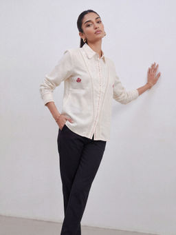 DaKauz - White Embroidered Panel Shirt