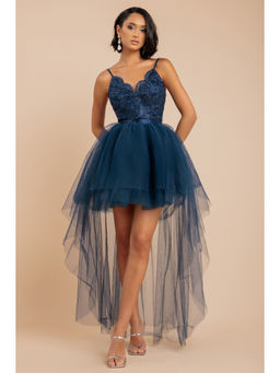 GODDIVA - Women Navy Blue High Low Tulle Mini Dress