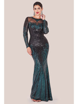 GODDIVA - Women Green Long Sleeve Aztec Sequin Maxi Dress