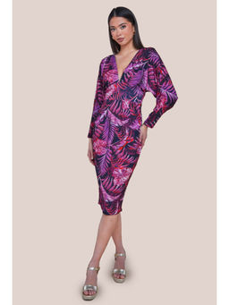 GODDIVA - Women Purple Tropical Print Mini Dress