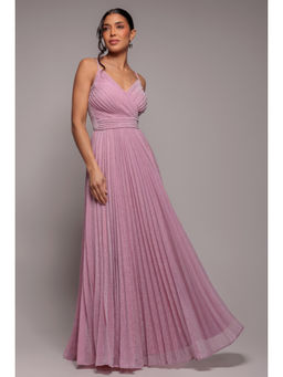GODDIVA - Women Pink Sleeveless Pleated A Line Lurex Maxi Dress