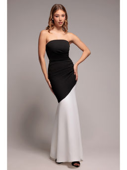 GODDIVA - Women Black Sleeveless Mermaid Hem Monochrome Contrast Maxi Dress