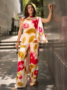Poppi - White Rose Bloom One-Shoulder Co-Ord Set