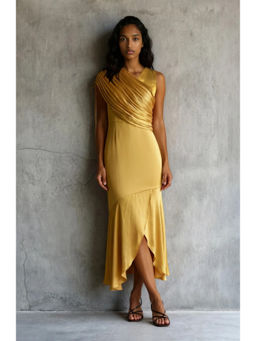 VANSHIKA AGARWAL LABEL - Mustard Adele Satin Dress
