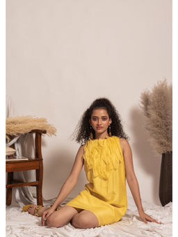 VANSHIKA AGARWAL LABEL - Mustard Kara Silk Dress