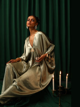 VANSHIKA AGARWAL LABEL - Green Fawn Polyester Kaftan Dress