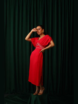 VANSHIKA AGARWAL LABEL - Red Piper Georgette Dress